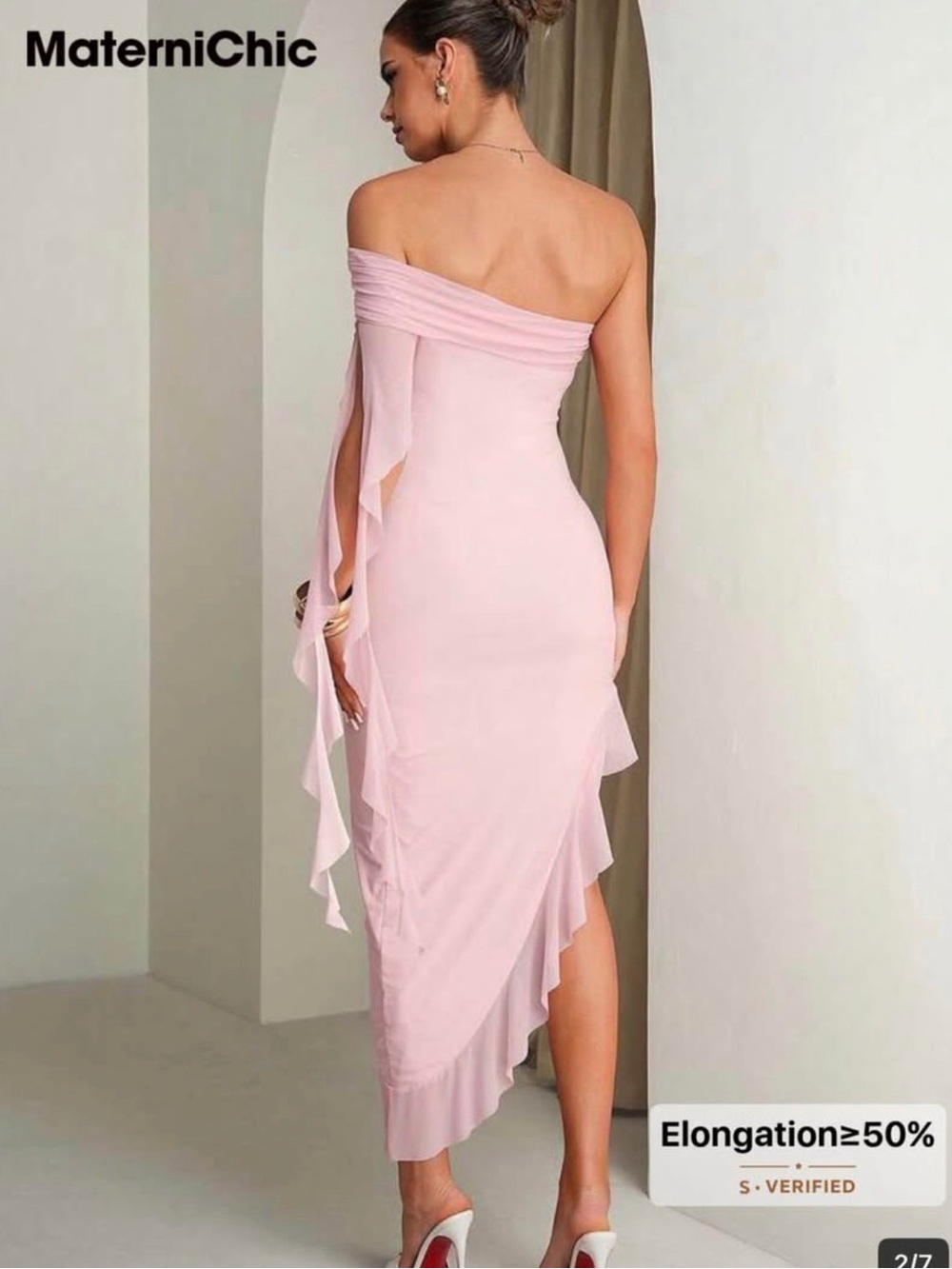 Baby shower SHEIN Asymmetric One-Shoulder Ruffle Dress in Light Pink